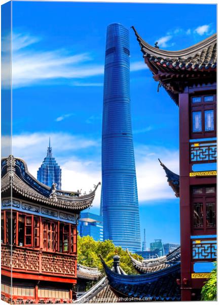 Old and New Buildings in Shanghai China  Canvas Print by William Perry