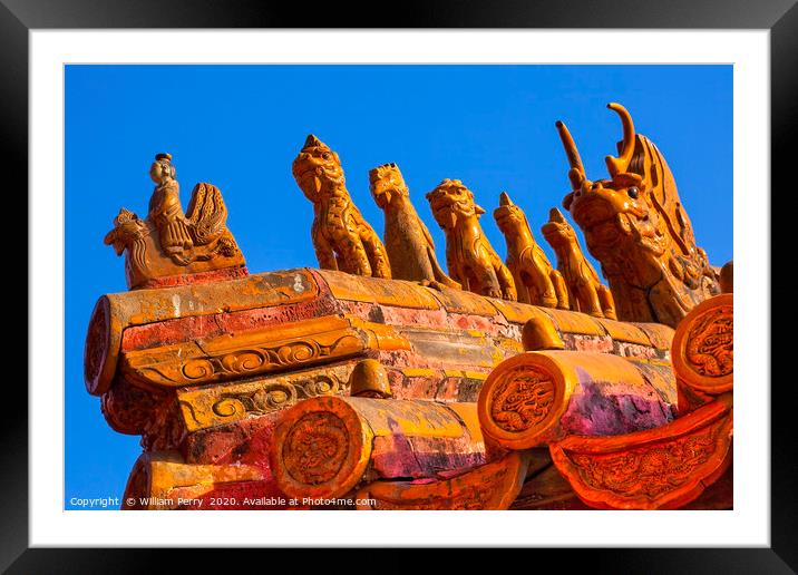 Roof Figurines Gugong Forbidden City Palace Beijin Framed Mounted Print by William Perry