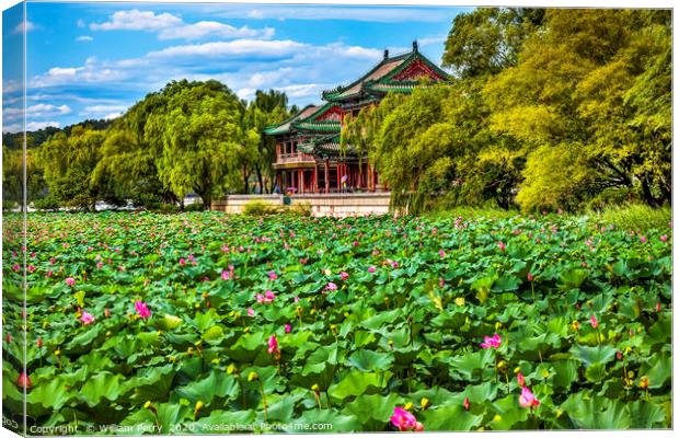 Red Pavilion Lotus Garden Summer Palace Beijing Ch Canvas Print by William Perry