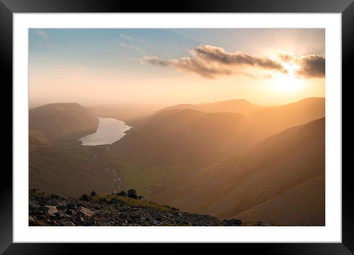 Great Gable sunset, Lake District.   Framed Mounted Print by John Finney