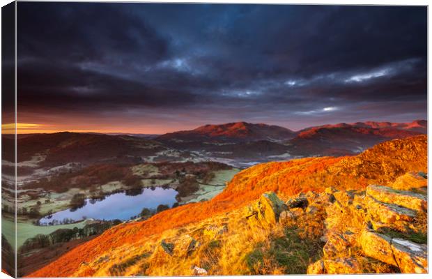 Great Langdale in Red, Lake District Canvas Print by John Finney