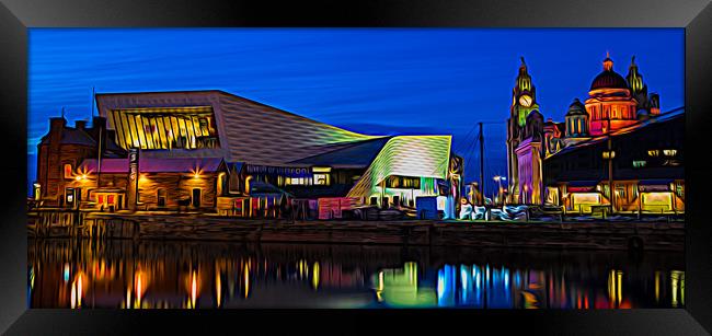 Pier Head panorama during the blue hour Framed Print by Jason Wells