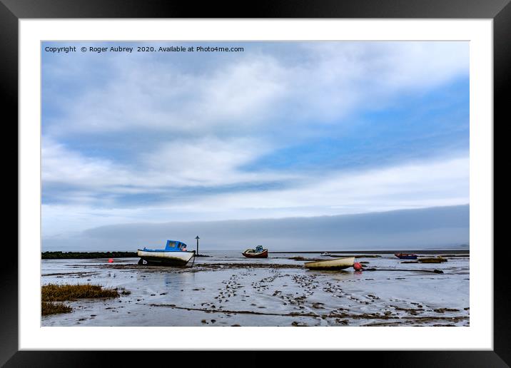 Moored boats, Morecambe Bay Framed Mounted Print by Roger Aubrey