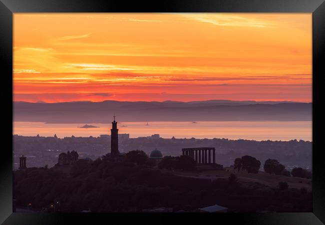 Sunset over Calton Hill Framed Print by Steven Lennie