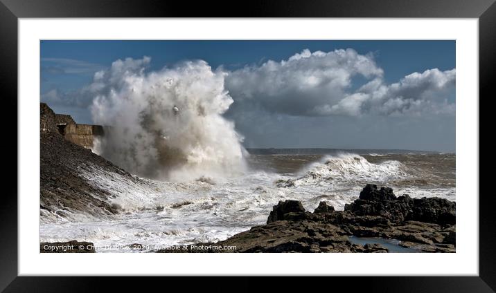 Porthcawl lighthouse in a storm (2) Framed Mounted Print by Chris Drabble