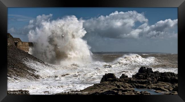 Porthcawl lighthouse in a storm (2) Framed Print by Chris Drabble