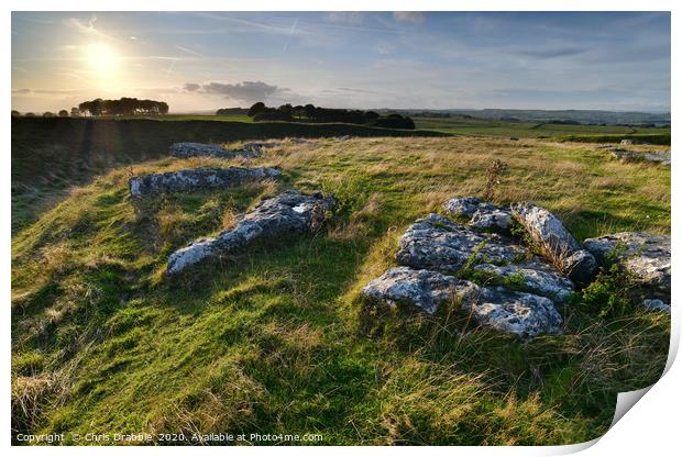 Arbor Low stone circle at Sunset Print by Chris Drabble