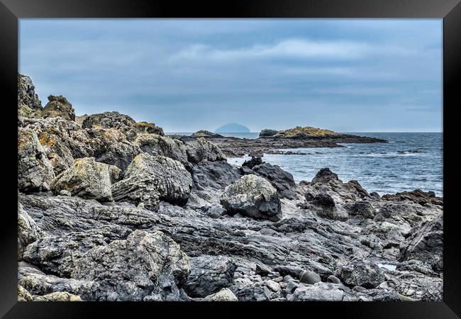 Dunure and Ailsa Craig Framed Print by Valerie Paterson