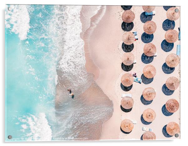 People Umbrellas On Beach, Aerial Beach, Sea Print Acrylic by Radu Bercan