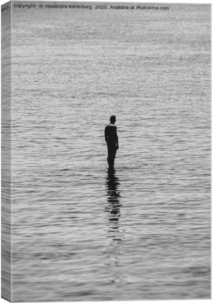 Man standing on water with reflection Canvas Print by Alexandre Rotenberg