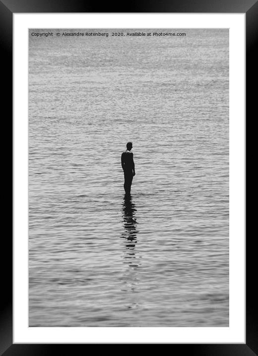 Man standing on water with reflection Framed Mounted Print by Alexandre Rotenberg