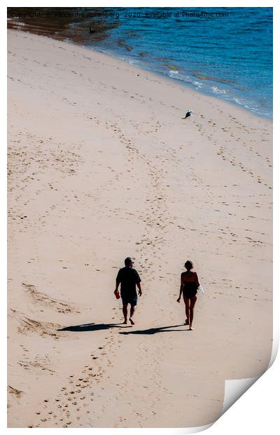 Man and woman walking on sandy beach  Print by Alexandre Rotenberg
