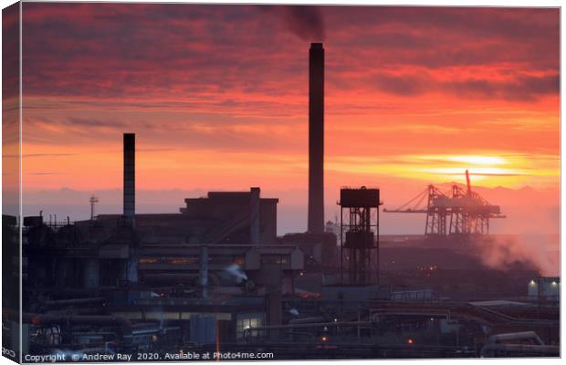 Sunset over Port Talbot Steelworks Canvas Print by Andrew Ray