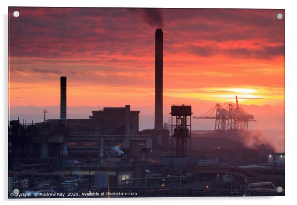 Sunset over Port Talbot Steelworks Acrylic by Andrew Ray