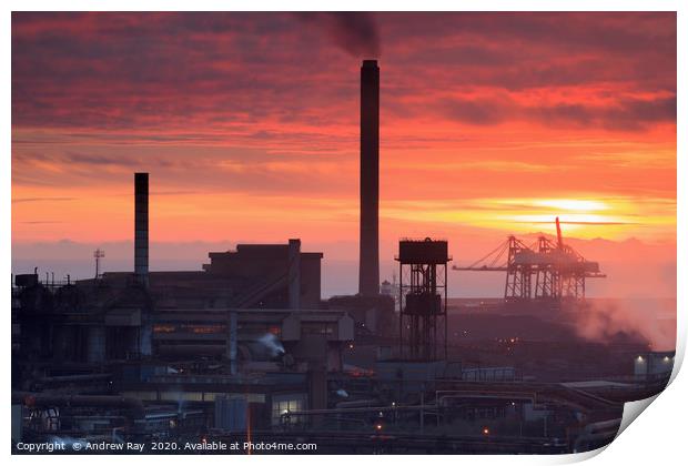 Sunset over Port Talbot Steelworks Print by Andrew Ray