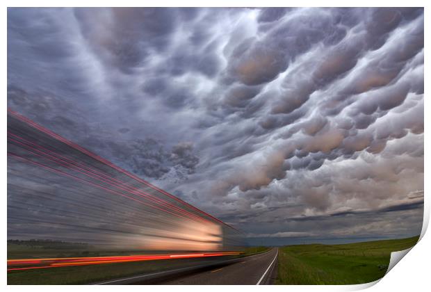 Mammatus clouds over Montana at Dusk Print by John Finney