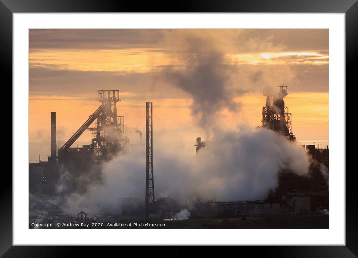 Setting sun at Port Talbot Framed Mounted Print by Andrew Ray
