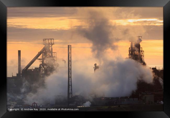 Setting sun at Port Talbot Framed Print by Andrew Ray