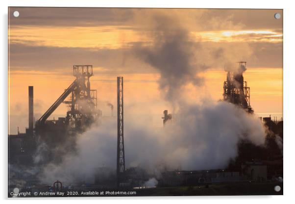 Setting sun at Port Talbot Acrylic by Andrew Ray