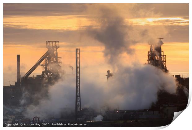 Setting sun at Port Talbot Print by Andrew Ray