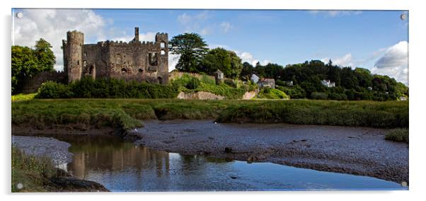 Laugharne castle in Wales Acrylic by Jenny Hibbert