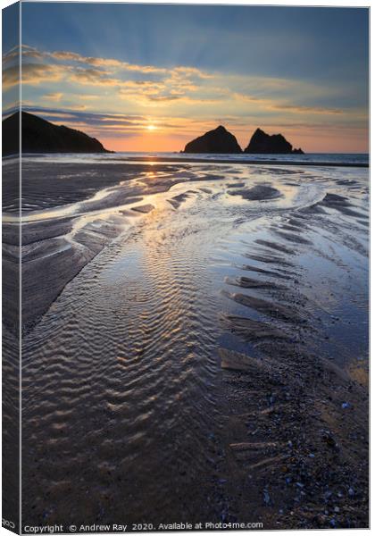 Towards the Setting Sun (Holywell Bay) Canvas Print by Andrew Ray