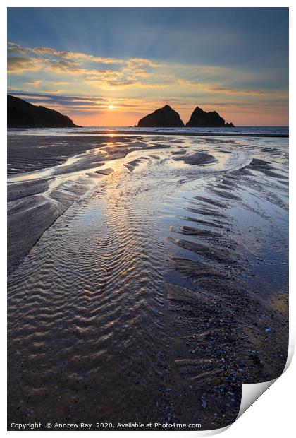 Towards the Setting Sun (Holywell Bay) Print by Andrew Ray
