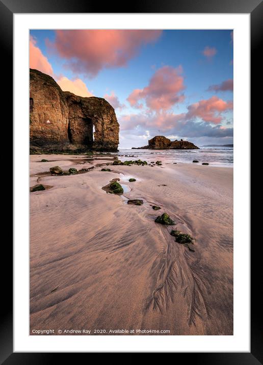 Sunrise at Perranporth Arch Framed Mounted Print by Andrew Ray