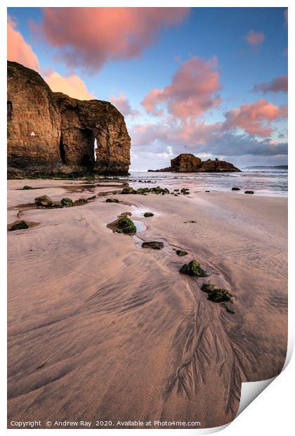 Sunrise at Perranporth Arch Print by Andrew Ray