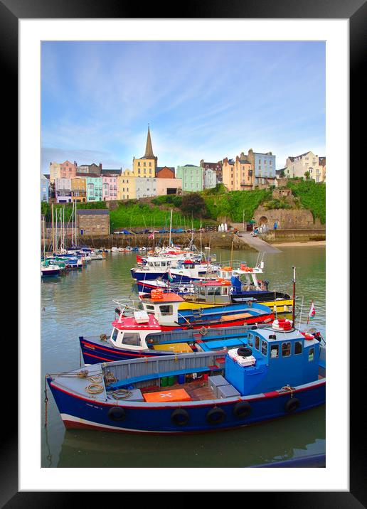 Boats in a Line at Tenby Framed Mounted Print by Jeremy Hayden