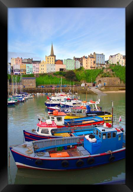 Boats in a Line at Tenby Framed Print by Jeremy Hayden