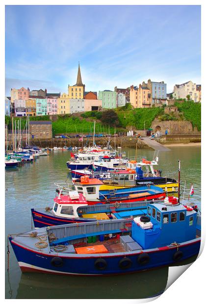 Boats in a Line at Tenby Print by Jeremy Hayden