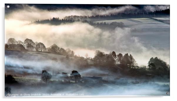 Morning mist in the Derwent Valley. Acrylic by Chris Drabble