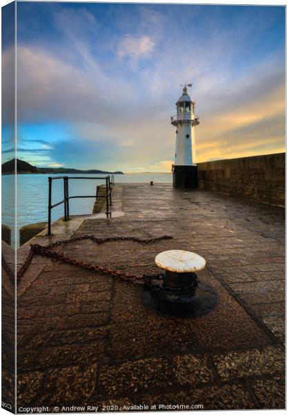 Mevagissey Lighthouse Canvas Print by Andrew Ray