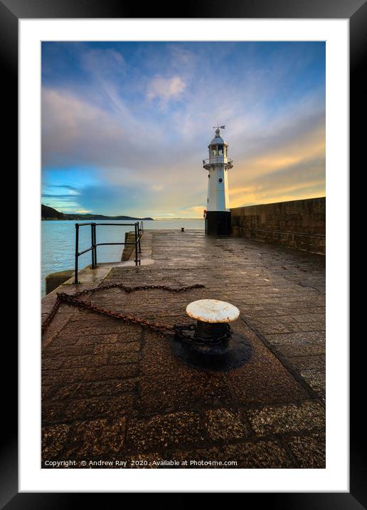 Mevagissey Lighthouse Framed Mounted Print by Andrew Ray