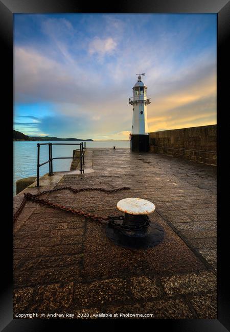 Mevagissey Lighthouse Framed Print by Andrew Ray