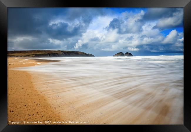 Incoming Wave (Holywell Bay) Framed Print by Andrew Ray