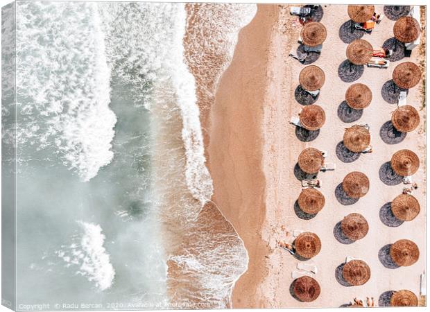 Aerial Beach Umbrellas, Ocean Beach Photography Canvas Print by Radu Bercan