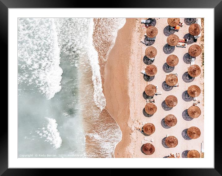 Aerial Beach Umbrellas, Ocean Beach Photography Framed Mounted Print by Radu Bercan