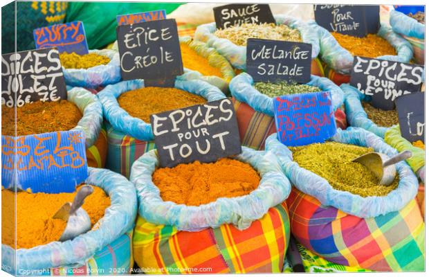 Various spices on a food market Canvas Print by Nicolas Boivin