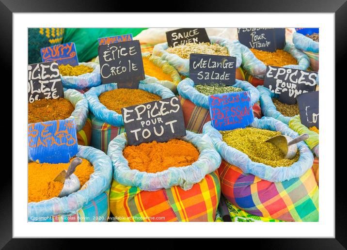 Various spices on a food market Framed Mounted Print by Nicolas Boivin