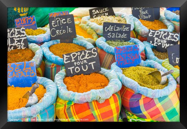 Various spices on a food market Framed Print by Nicolas Boivin
