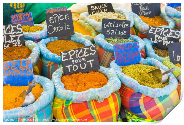 Various spices on a food market Print by Nicolas Boivin