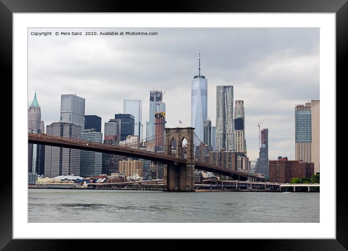 Lower Manhattan Skyline and Brooklyn Bridge Panora Framed Mounted Print by Pere Sanz