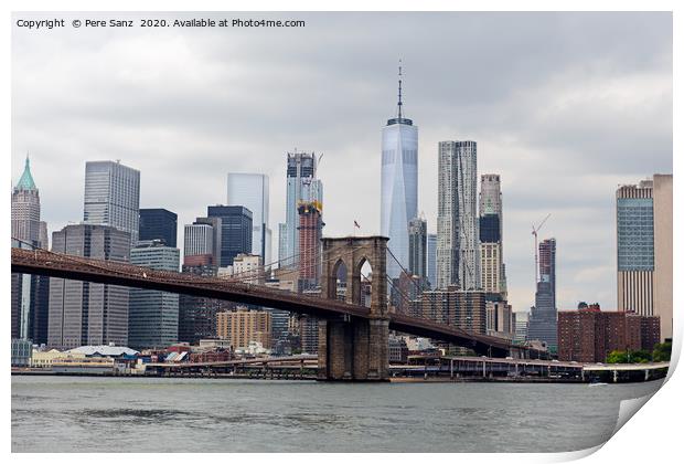 Lower Manhattan Skyline and Brooklyn Bridge Panora Print by Pere Sanz