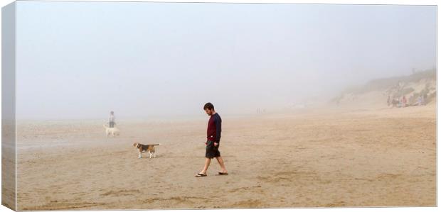 Taking a walk on the beach in summer mist Canvas Print by Jenny Hibbert