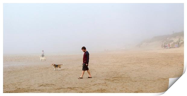 Taking a walk on the beach in summer mist Print by Jenny Hibbert