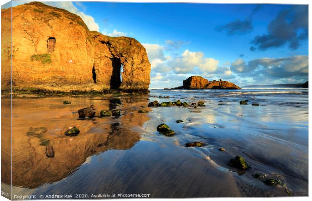 Arch reflections (Perranporth) Canvas Print by Andrew Ray