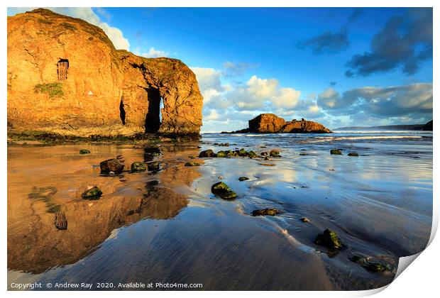 Arch reflections (Perranporth) Print by Andrew Ray