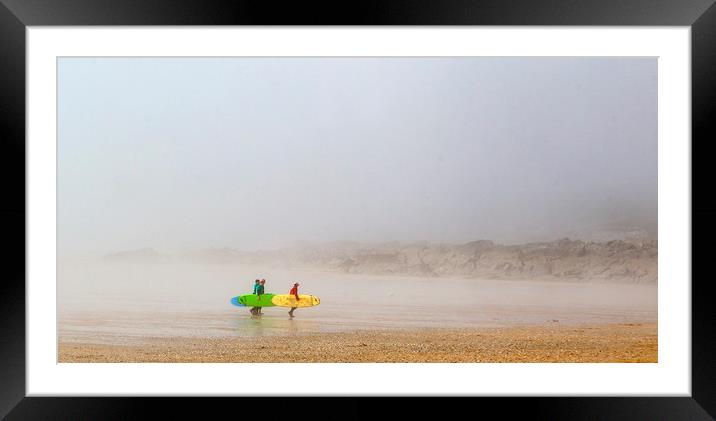 Surfers give up due to weather Framed Mounted Print by Jenny Hibbert